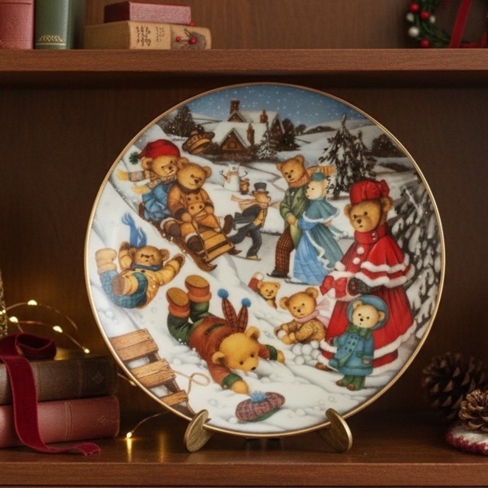 Franklin Mint Teddy Bear Winter Frolic Carol Lawson Collector Plate JA3815 8in